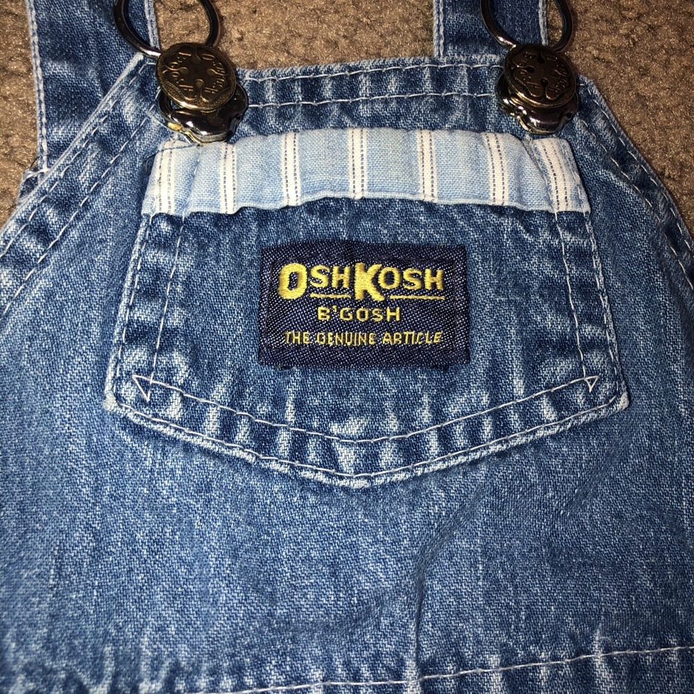 Vintage Osh Kosh B'Gosh Vestbak Denim Bib‎ Overalls 12 Months Stripe Detail USA - Picture 5 of 14